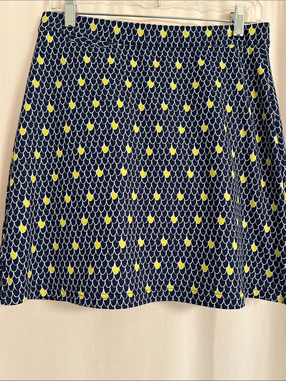 Peter Millar Navy A-Line Skort with Yellow and White Scallop Motif